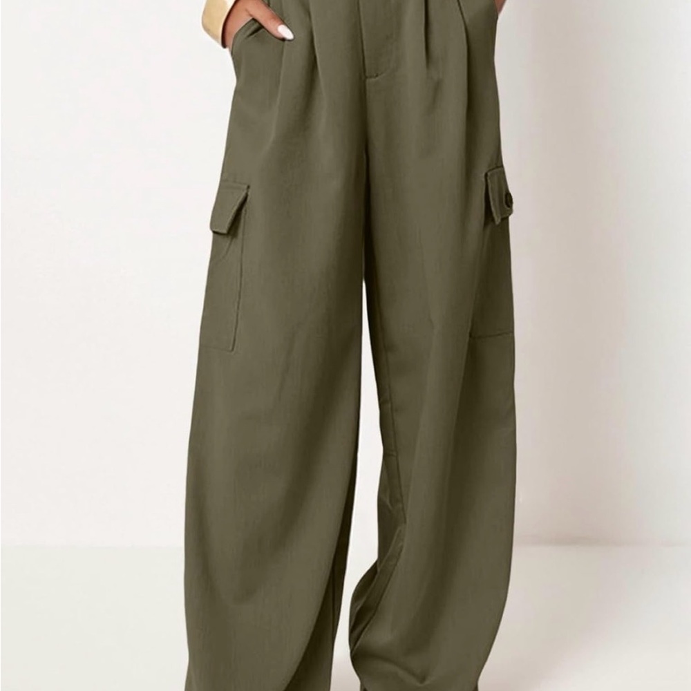 Khaki Wide Leg Women's Cargo Pants